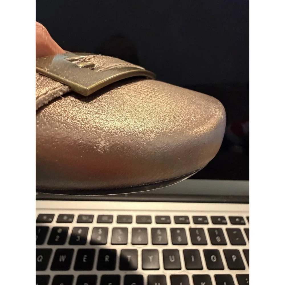 Clarks Cushion Soft Metallic Bronze Leather Buckle Ballet Flats Shoes Women 7.5M